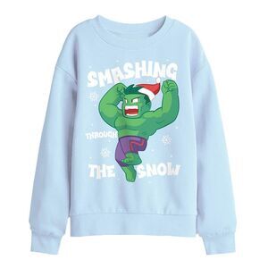 Hulk Childrens/Kids Smashing Through The Snow Christmas Sweatshirt / Light Blue